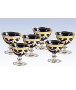 High Class Elegance Vintage Style 24k Gold Band Blue Crystal Compote Wine Glass - $299.00