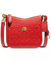 COACH Embossed Signature Leather Chaise Crossbody 19 Small Pouch ~NWT~ Red CC392 - £170.14 GBP