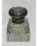 1800&#39;s Birmingham Victorian Glass Inkwell Well Sterling Silver Lid Monog... - £98.41 GBP