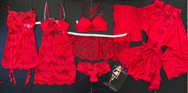 Victoria&#39;s Secret 34A Bombshell Bra Set+Garter Slip+Dress+Robe Red Shine Strap - £332.36 GBP