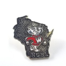 VTG NCLS Wisconsin State Map UW-Madison Bucky Badger Gold Tone Enamel Lapel Pin - £10.51 GBP