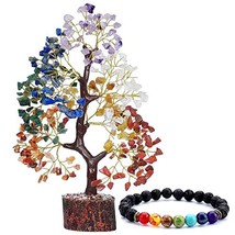 Seven Chakra Bonsai Tree with Chakra Bracelet Made of Gemstone Crystal w... - $34.99