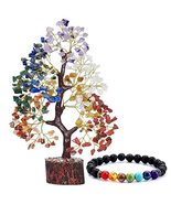 Seven Chakra Bonsai Tree with Chakra Bracelet Made of Gemstone Crystal w... - £26.67 GBP