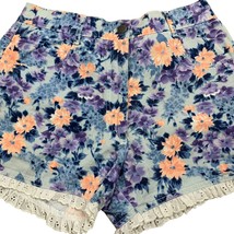Vintage Floral High Rise Denim Shorts 28 Blue Lace Trim Pockets Belt Loo... - £29.72 GBP
