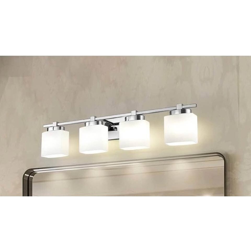 4-Light Chrome Bathroom Light Fixture, 34” Vanity Light with Milky Glass... - $98.93
