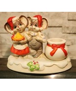 Christmas On Mainstreet Porcelain Mouse Mice Couple Candle Holder Vintage - $201.82 MXN