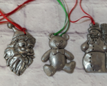 Vintage pewter Christmas ornaments Santa Snowman Teddy bear lot of 3 - $15.58