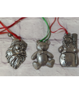 Vintage pewter Christmas ornaments Santa Snowman Teddy bear lot of 3 - £11.80 GBP