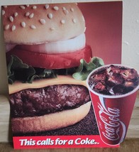 1993 This Calls For A Coke Double Sided Window Sticker Cola Cola BURGER NOS - £6.06 GBP