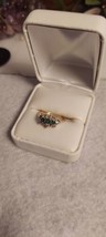 Vintage Yellow Gold 3 Emerald 12 Diamond Triple Flower Ring 3.3Gr Sz 7 J... - $440.54