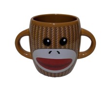 Sock Monkey Coffee 16oz Cup Mug Ceramic Double Handle Galerie Brown Stri... - £9.16 GBP