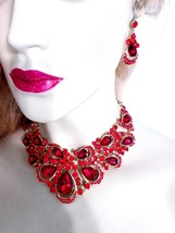 Red Large Choker, Necklace Earrings Rhinestone, Crystal Bridesmaid Necklace, Gif - £62.46 GBP