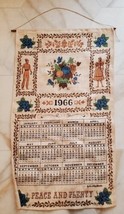 Vintage 1966 Cloth Fabric Tea Towel Wall Calendar Collectible 29&quot; x 16&quot; Floral - £19.56 GBP