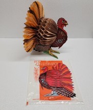 Vintage Thanksgiving Cardboard Turkey Honey Comb Tissue Paper Tail Beist... - $15.38