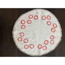Vintage Hand Stitched Round Linen Doily With Fine Crocheted Edge - $10.89