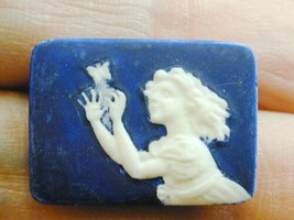 Antique Porcelain Cameo Pin Cobalt &amp; White Girl Catching Butterfly NR - £23.62 GBP