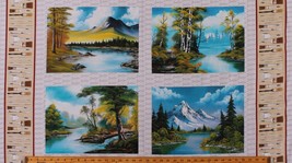 23.5&quot; X 44&quot; Panel Bob Ross Paintings Landscapes Art Cotton Fabric Panel D479.61 - £13.34 GBP