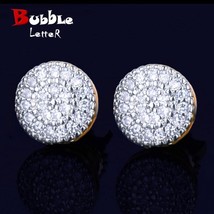 8mm Gold Color Small Round Stud Earring Aaaa Cubic Zircon Screw Back Men Fashion - £27.16 GBP+