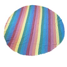 Vintage Mid-Century Modern Striped Rainbow Round Tablecloth 60” - £21.72 GBP