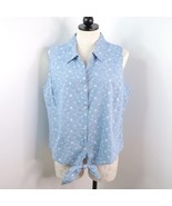 Sonoma Women&#39;s XL Blue Floral Embroidered Tie-Waist Button Retro Sleevel... - £11.79 GBP