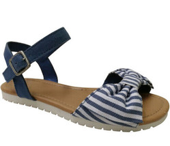 Wonder Nation Girls Denim Blue Stripe Sandals With Ankle Strap Size 6 Bo... - £10.67 GBP