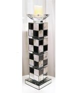 Modern Beveled Mirrors Capiz Shells Checkered Pillar Candle Holder Decor... - €70,40 EUR