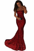Sequins Mermaid Long Strapless Formal Evening Gowns Prom Dresses Burgundy US 4 - £90.86 GBP