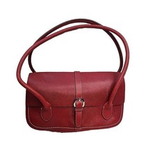 Ann Taylor Satchel Handbag Purse Red Leather Foldover Flap Ext Slip Pocket  - £17.79 GBP