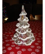 Fenton Glass Large Christmas Tree Snow Frosted Iridescent White Gold Bird - $1,425.32 MXN