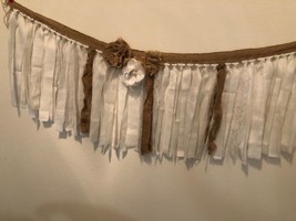 Handmade Burlap/White Linen Blend Rag Tie Tattered Garland Banner - $29.70