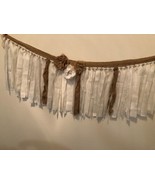 Handmade Burlap/White Linen Blend Rag Tie Tattered Garland Banner - £23.23 GBP