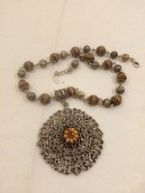 Vintage VCLM Filigree &amp; Wood Bead Necklace 16&quot; (With Chain Extender) - £21.81 GBP