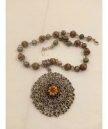 Vintage VCLM Filigree &amp; Wood Bead Necklace 16&quot; (With Chain Extender) - £21.81 GBP