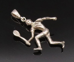 925 Sterling Silver - Vintage Sculpted Man Playing Tennis Pendant - PT21420 - $38.69