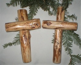 Set of TWO Rustic Log Wall Crosses Small 8&quot; x 5&quot; Hand Crafted Cabin Lodge - £14.57 GBP