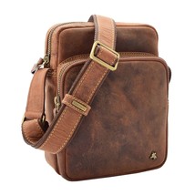 DR387 Men&#39;s Smart Crossbody Bag Genuine Leather Multi Pockets Tan - £47.46 GBP