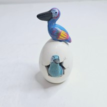Tonala Pottery Hatched Egg Bird Swan Pelican Blue Hand Painted Signed 210 - $14.83