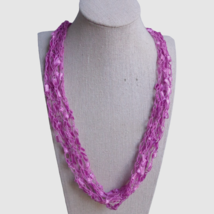 Lilac Purple Crochet Ribbon Multi Strand Necklace Lightweight Womens Jewelry - £8.77 GBP