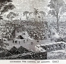 Ashanti Capitol Coomassie 1890 Woodcut Victorian Stanley In Africa DWAA2C - $29.99