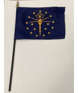 New Indiana State Mini Desk Flag - Black Wood Stick Gold Top 4” X 6” - $10.90 CAD