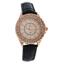 2033L-GPBLGP Rose Gold/Black Leather Strap Watch - $14.49