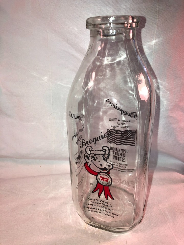 Glass Broguiere&#39;s Qt Milk Bottle California Operation Desert Storm $1 De... - $16.80