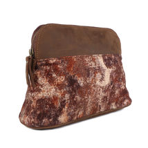 Women&#39;s Printed Brown Leather Zippered Makeup Cosmetic Bag 18ZipperedCos... - $29.99