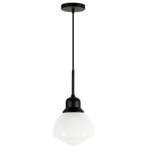 Hanging 1-Light Blackened Bronze Pendant Lamp with White Milk Glass Shade - £43.77 GBP