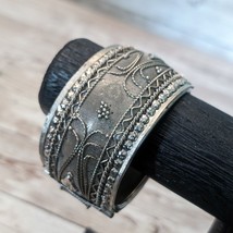 Vintage Hinged Bracelet Dark Silver Tone Chunky - Condition Issues - $12.99