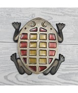 Frog Toad Trivet Brass Cast Iron With Orange Red Stained Glass 70&#39;s Vibe... - £39.52 GBP