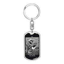 Tarot Card The Devil Dead Keychain Dog Tag Stainless Steel or 18k Gold - £47.38 GBP