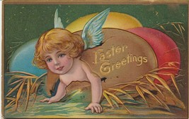 Vintage Postcard Easter Angel Cherub Hatches from Egg Fantasy Embossed 1910 - £8.75 GBP