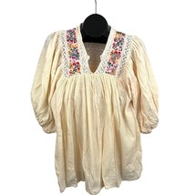 VTG Mexican Embroidered Tunic Spanish Style Blouson 1960s Puffy Sleeves ... - $24.29