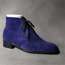 New Men Fashion Trend British Dress Shoes Handmade High-end Blue Suede Classic W - £76.59 GBP